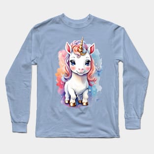 Whimsical Unicorn with Rainbow Mane and Gold Hooves Long Sleeve T-Shirt